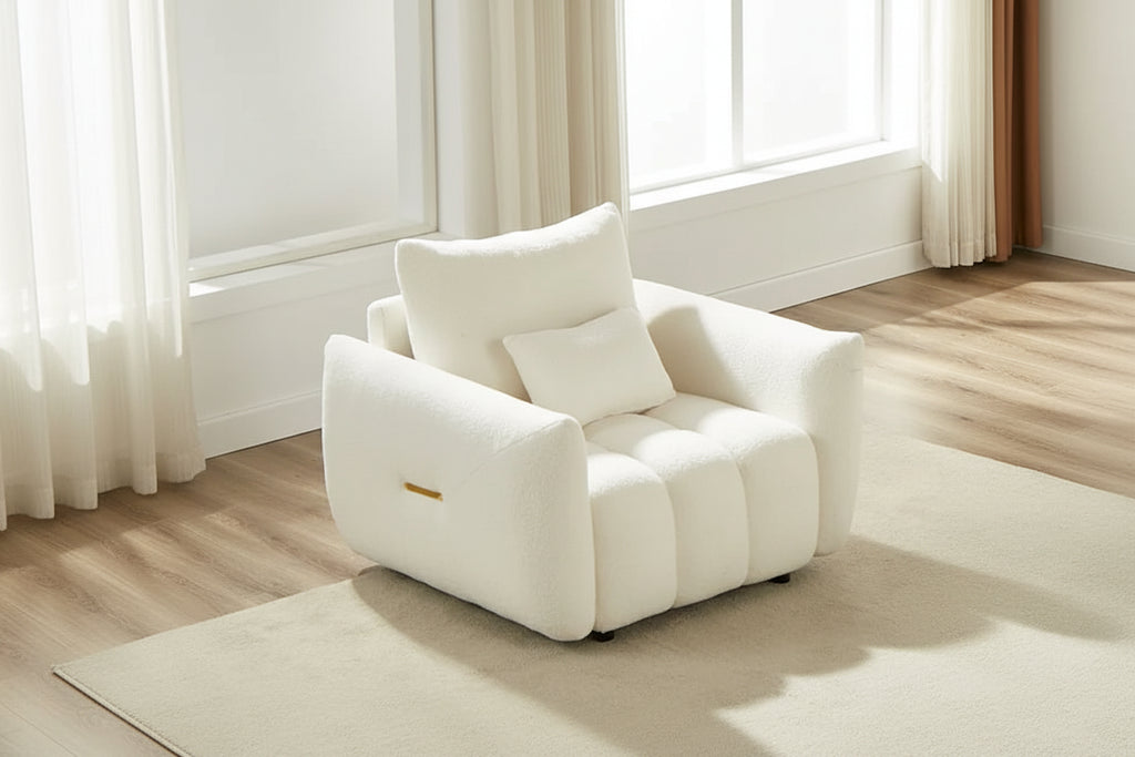 Beige 39.7 Teddy Fabric Lounge Chair with Plastic Legs