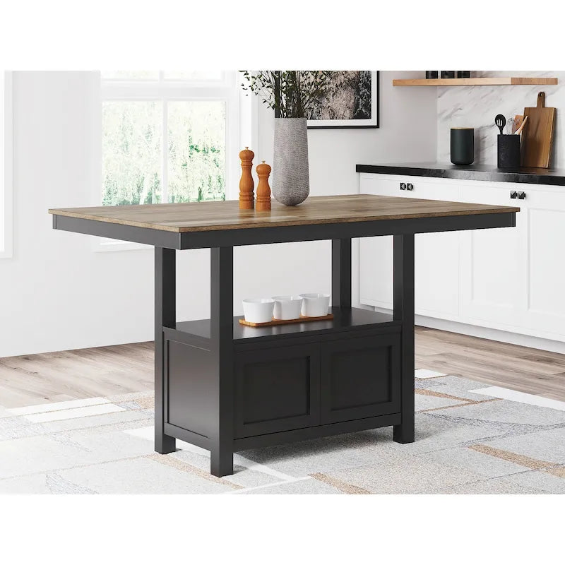 Farmhouse Counter Height Dining Table with Butcher Block Top and Storage Pedestal