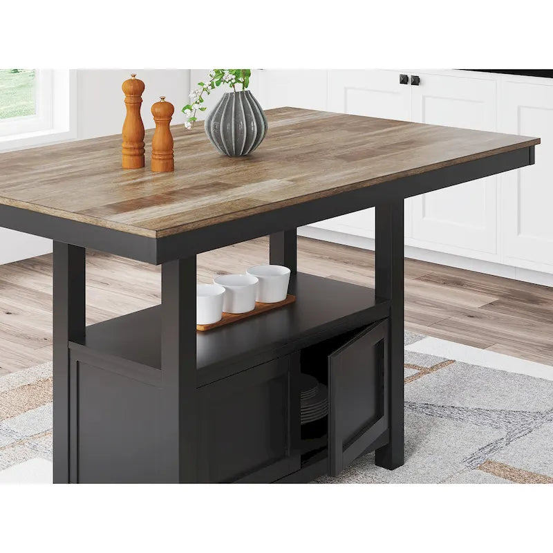 Farmhouse Counter Height Dining Table with Butcher Block Top and Storage Pedestal