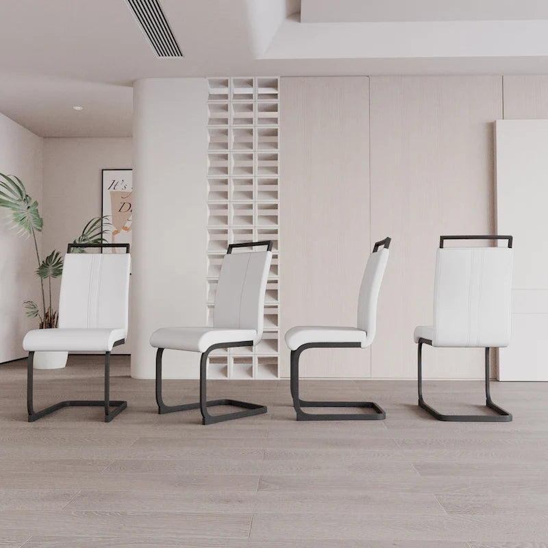 High Back Faux Leather Dining Chair with C-Shaped Metal Base, Set of 4