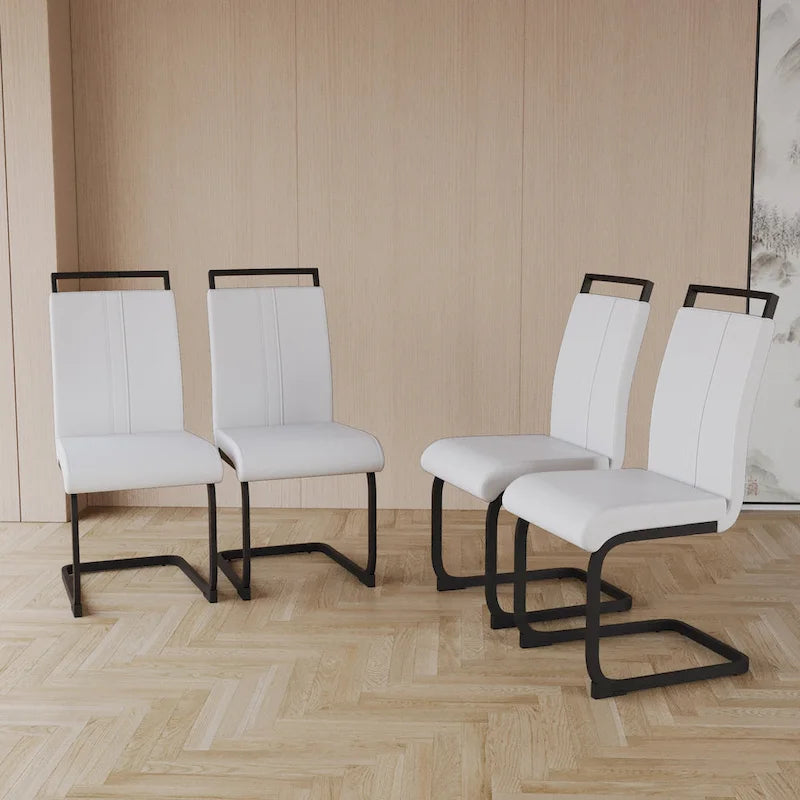 High Back Faux Leather Dining Chair with C-Shaped Metal Base, Set of 4