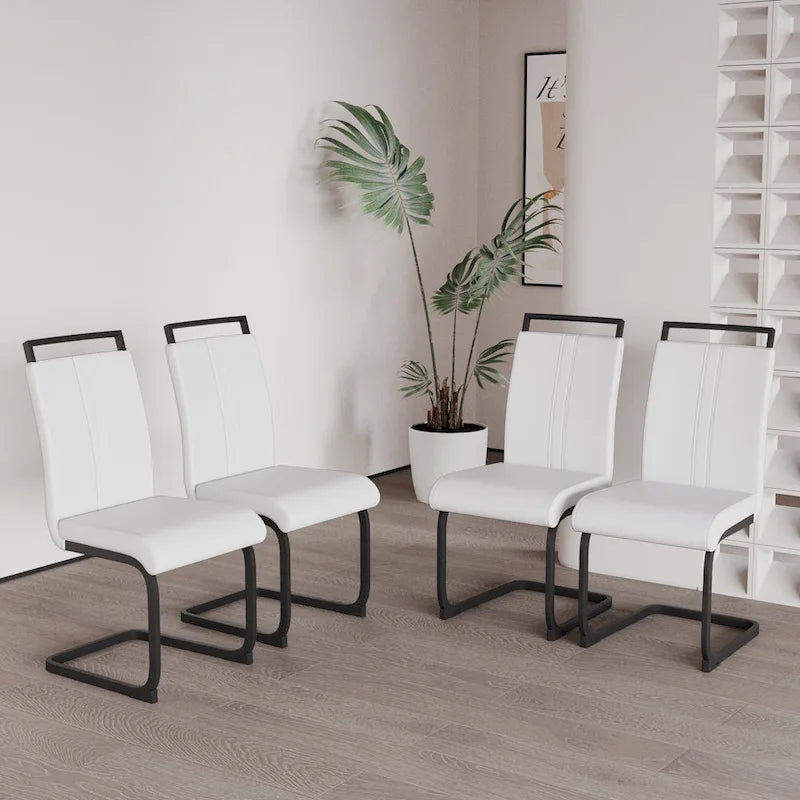 High Back Faux Leather Dining Chair with C-Shaped Metal Base, Set of 4