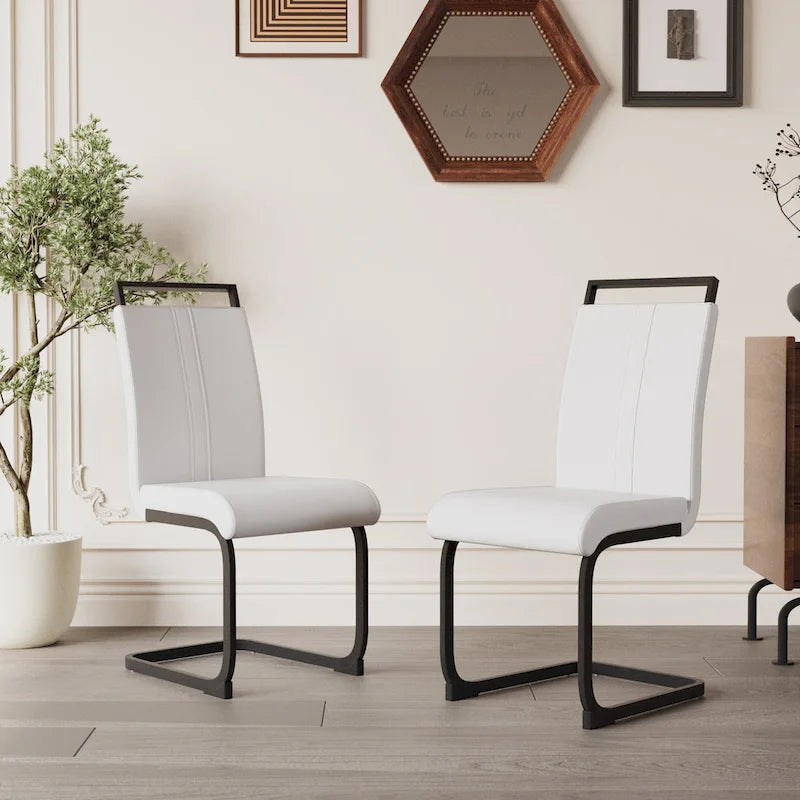 High Back Faux Leather Dining Chair with C-Shaped Metal Base, Set of 4