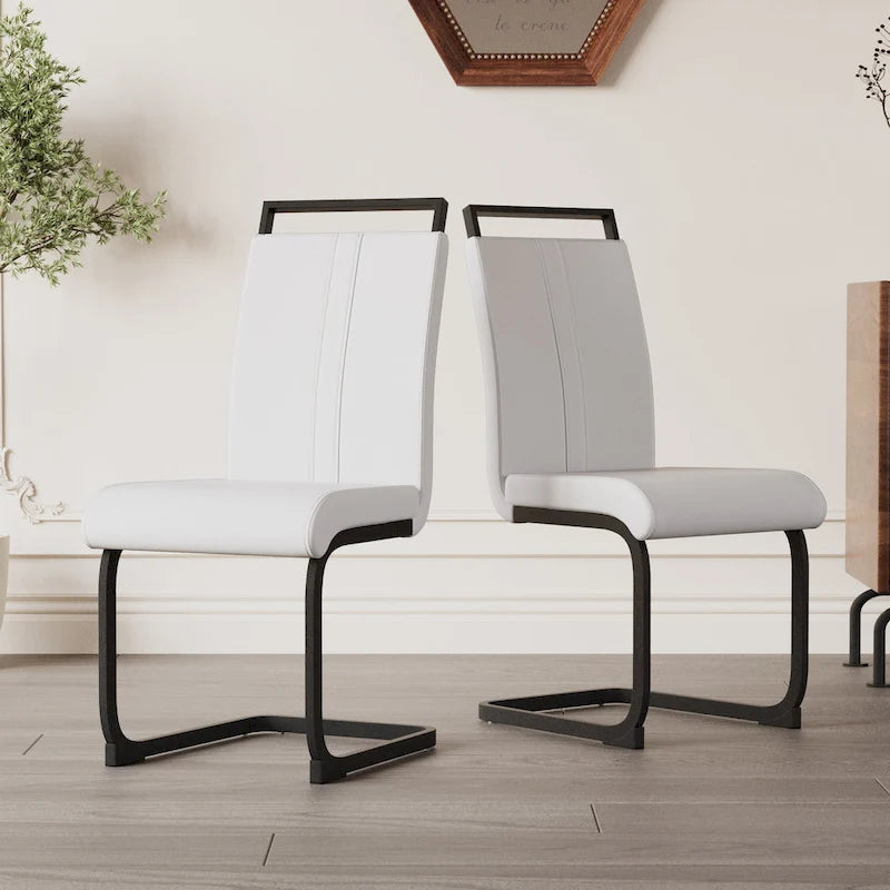 High Back Faux Leather Dining Chair with C-Shaped Metal Base, Set of 4