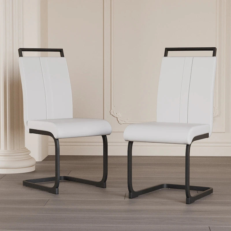 High Back Faux Leather Dining Chair with C-Shaped Metal Base, Set of 4