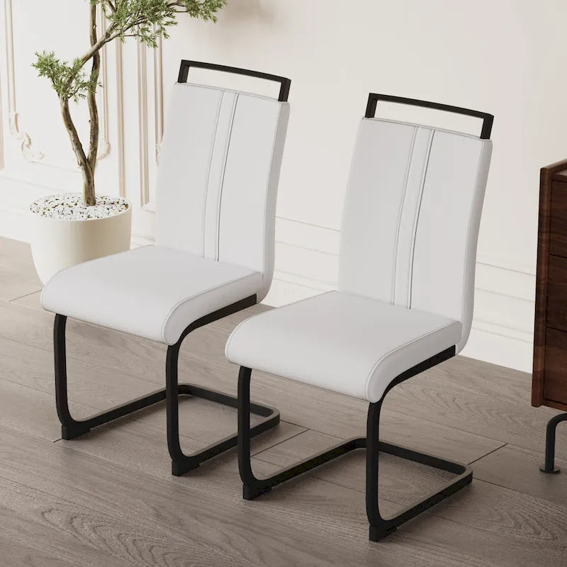 High Back Faux Leather Dining Chair with C-Shaped Metal Base, Set of 4