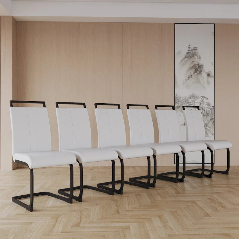 High Back Faux Leather Dining Chair with C-Shaped Metal Base, Set of 4