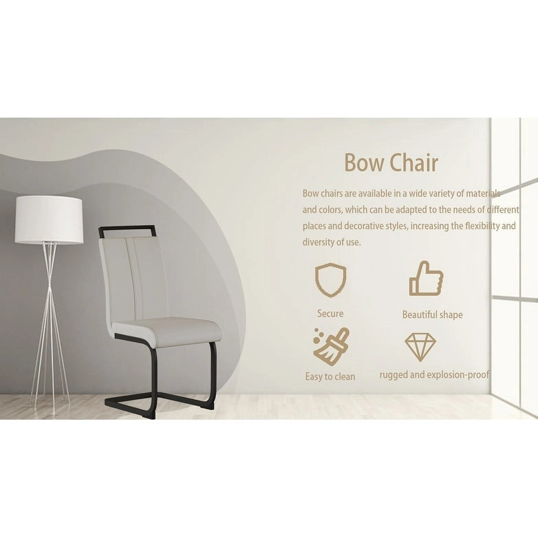 High Back Faux Leather Dining Chair with C-Shaped Metal Base, Set of 4