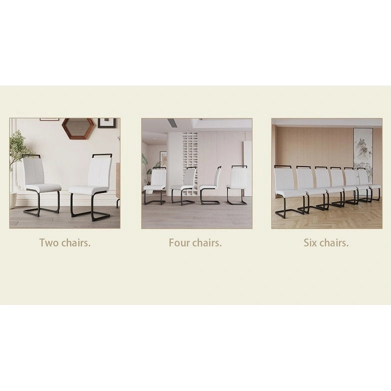 High Back Faux Leather Dining Chair with C-Shaped Metal Base, Set of 4