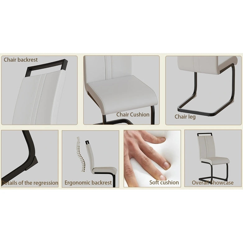 High Back Faux Leather Dining Chair with C-Shaped Metal Base, Set of 4