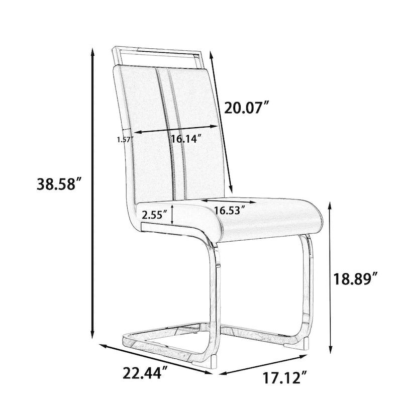 High Back Faux Leather Dining Chair with C-Shaped Metal Base, Set of 4