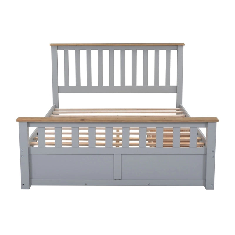 Wood Slat Platform Bed with Vertical Headboard, Footboard and 2 Drawers