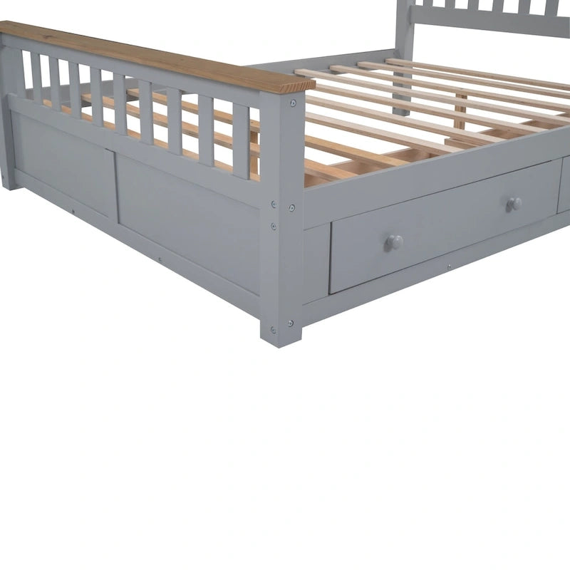 Wood Slat Platform Bed with Vertical Headboard, Footboard and 2 Drawers