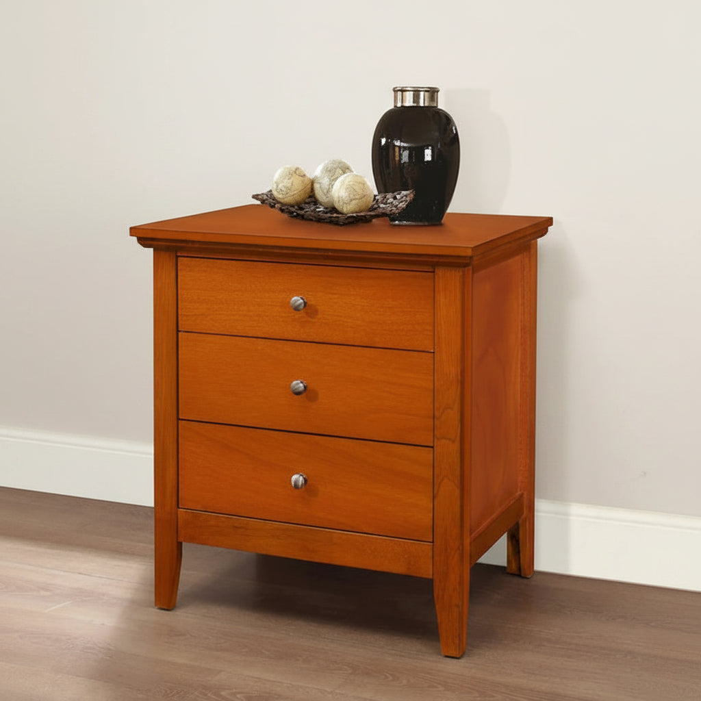 3-Drawer Nightstand with Open Shelf - Beige Bedroom Storage Cabinet
