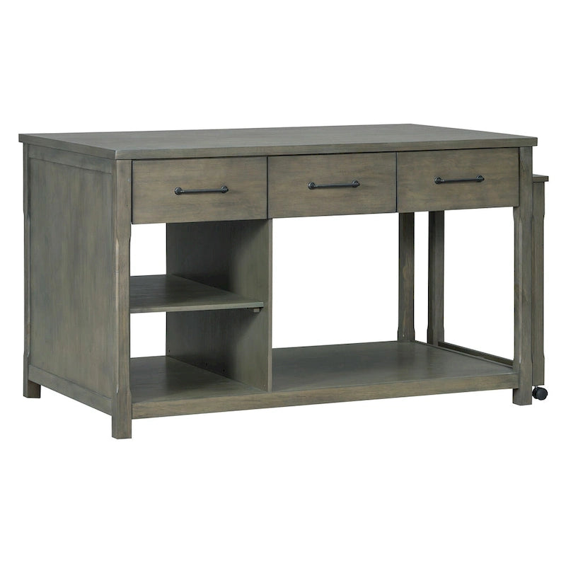 Extendable Kitchen Island with Storage Drawers and Built-in Power Outlets