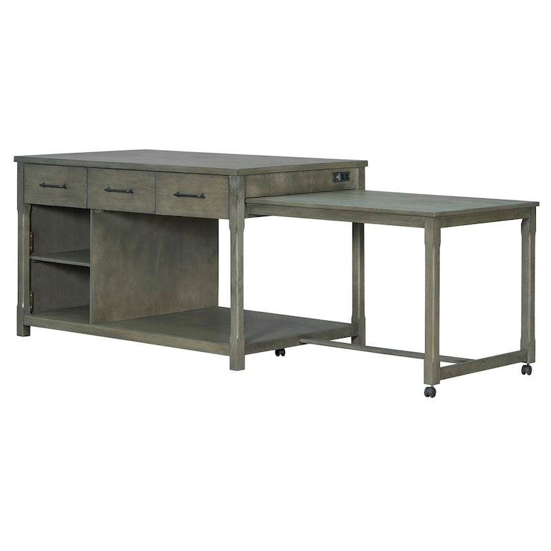 Extendable Kitchen Island with Storage Drawers and Built-in Power Outlets
