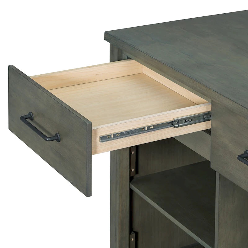 Extendable Kitchen Island with Storage Drawers and Built-in Power Outlets