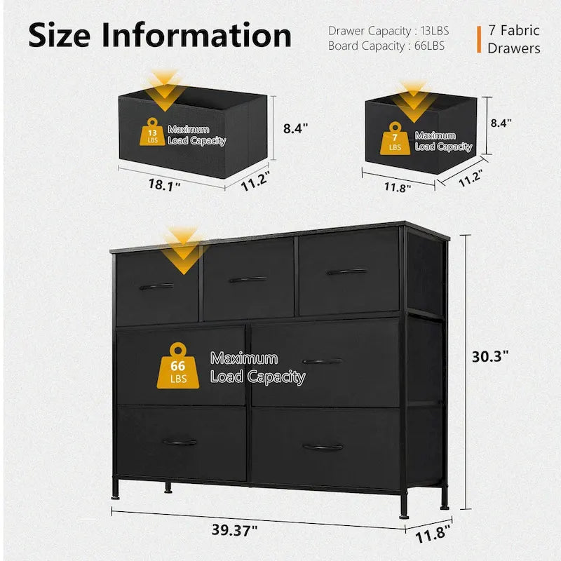 7-Drawer Fabric Dresser with Wood Top - Freestanding Storage Tower
