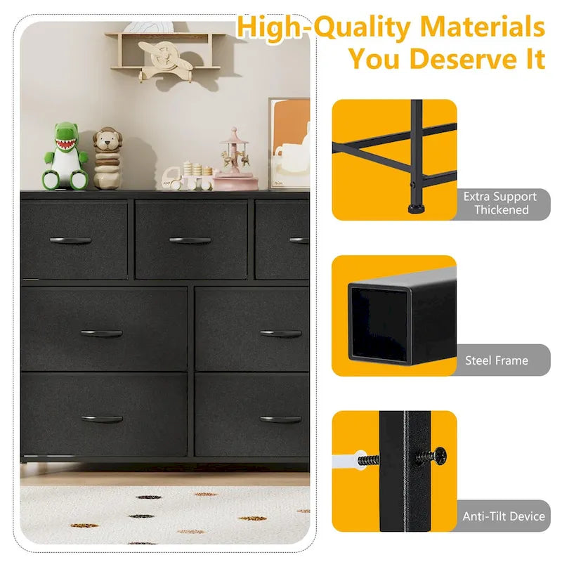 7-Drawer Fabric Dresser with Wood Top - Freestanding Storage Tower