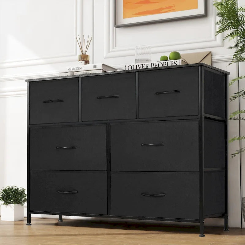 7-Drawer Fabric Dresser with Wood Top - Freestanding Storage Tower