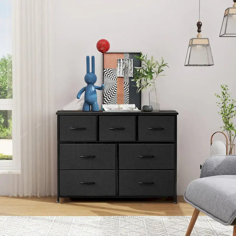7-Drawer Fabric Dresser with Wood Top - Freestanding Storage Tower