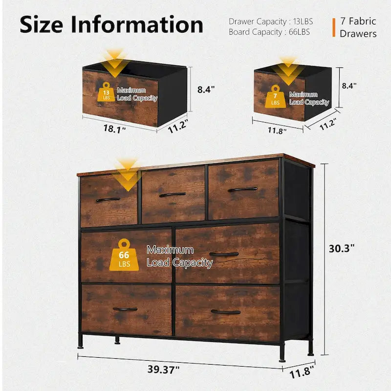 7-Drawer Fabric Dresser with Wood Top - Freestanding Storage Tower