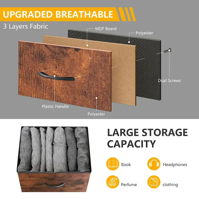7-Drawer Fabric Dresser with Wood Top - Freestanding Storage Tower