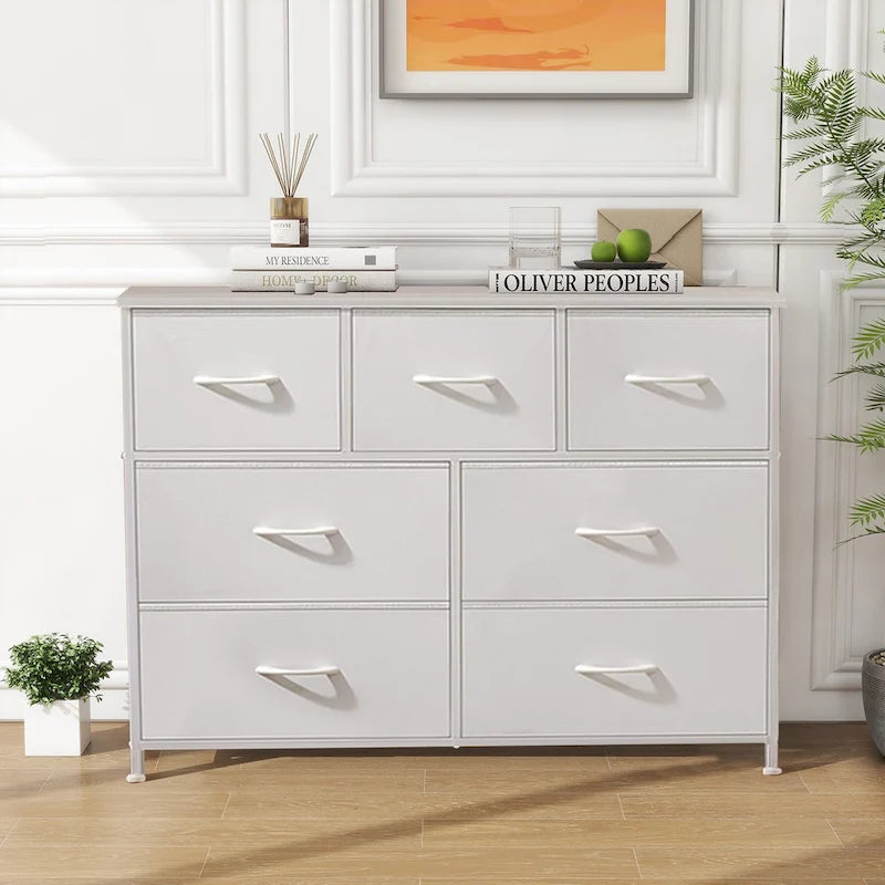 7-Drawer Fabric Dresser with Wood Top - Freestanding Storage Tower