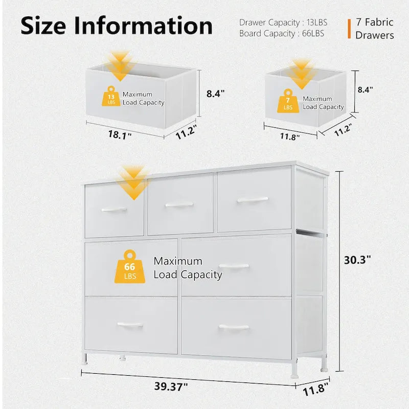 7-Drawer Fabric Dresser with Wood Top - Freestanding Storage Tower