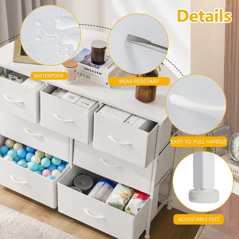 7-Drawer Fabric Dresser with Wood Top - Freestanding Storage Tower