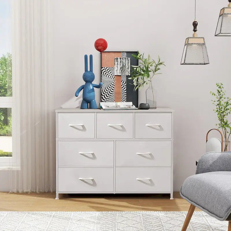 7-Drawer Fabric Dresser with Wood Top - Freestanding Storage Tower