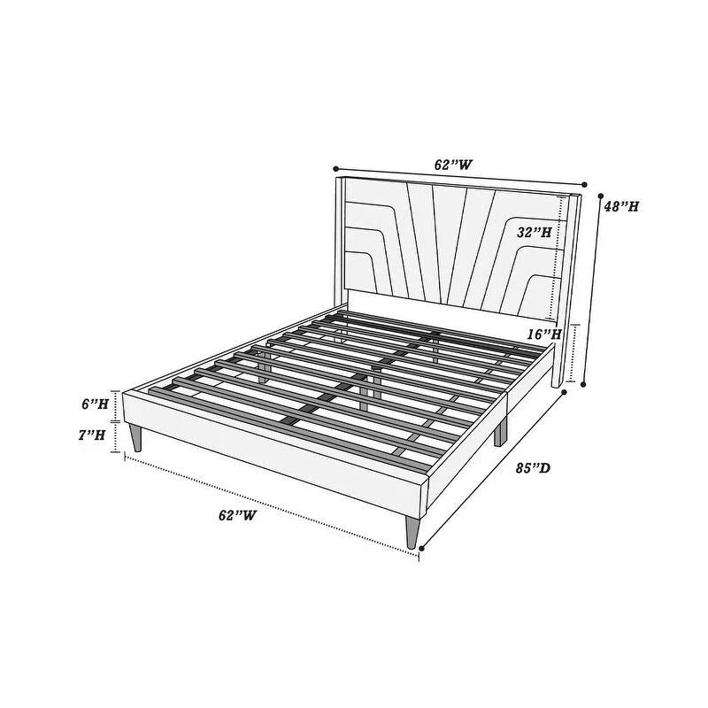 Queen Upholstered Platform Bed with Geometric Tufted Headboard - Light Brown