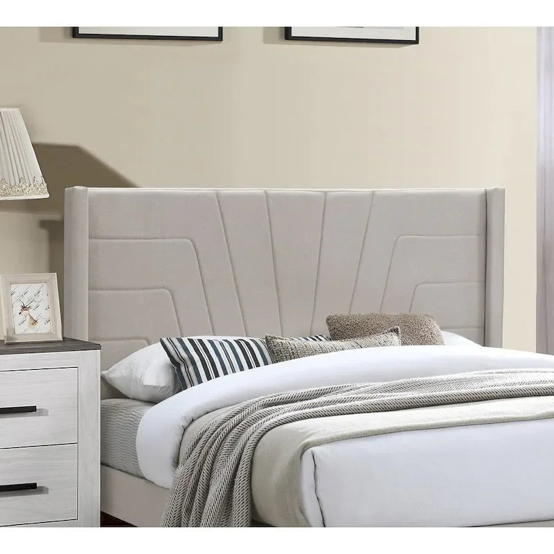 Queen Upholstered Platform Bed with Geometric Tufted Headboard - Light Brown