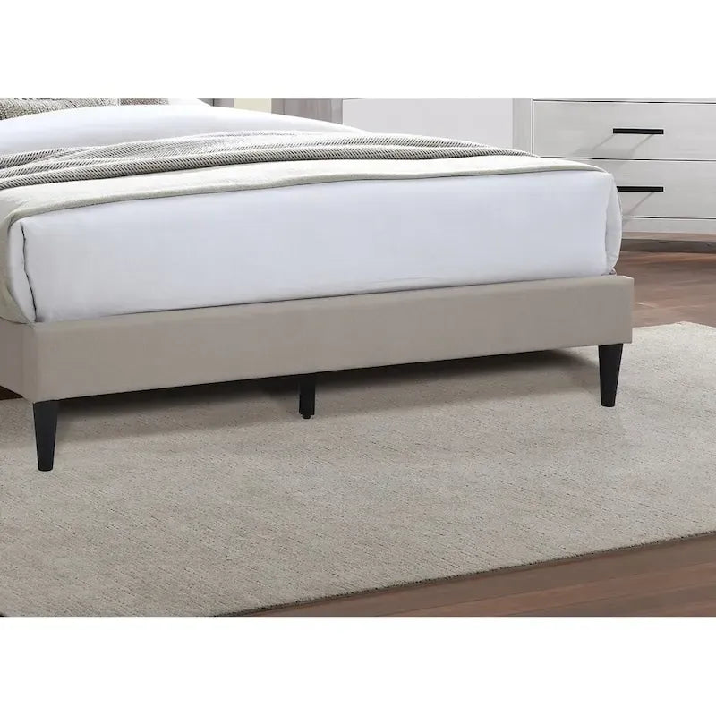 Queen Upholstered Platform Bed with Geometric Tufted Headboard - Light Brown