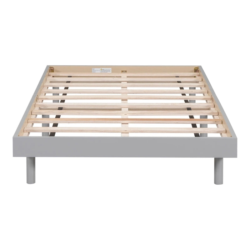 Twin Floating Platform Bed Frame with Rubberwood Legs - Gray Particle Board