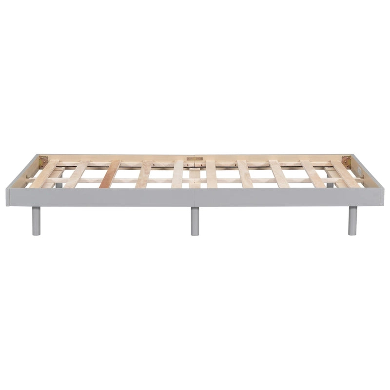 Twin Floating Platform Bed Frame with Rubberwood Legs - Gray Particle Board