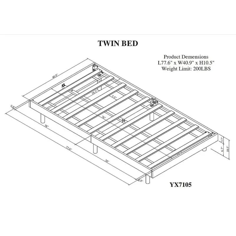 Twin Floating Platform Bed Frame with Rubberwood Legs - Gray Particle Board
