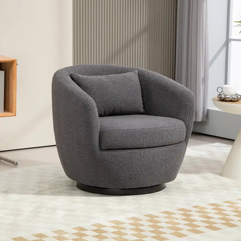 Grey 360-Degree Swivel Barrel Chair with Hidden Storage and PU Leather
