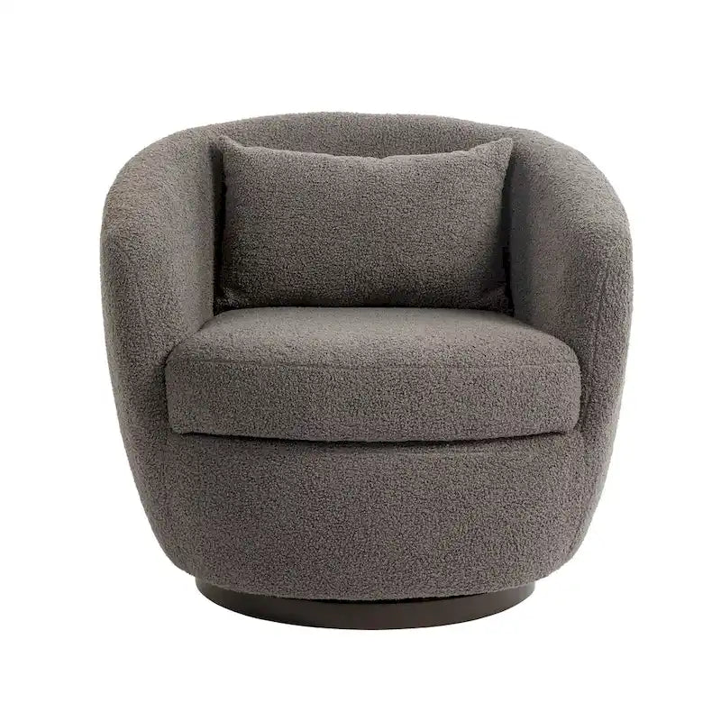 Grey 360-Degree Swivel Barrel Chair with Hidden Storage and PU Leather