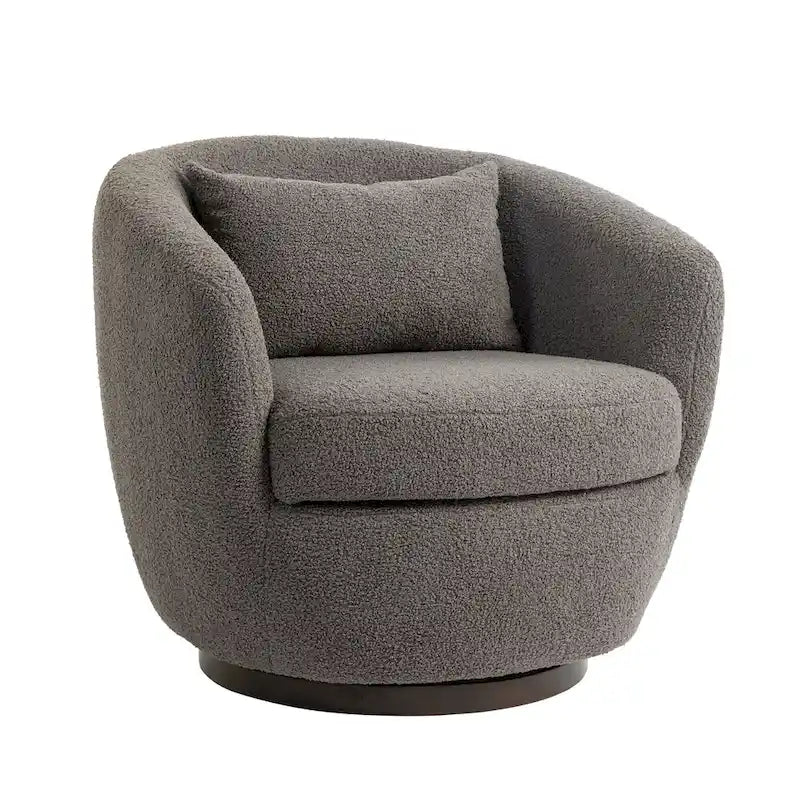 Grey 360-Degree Swivel Barrel Chair with Hidden Storage and PU Leather