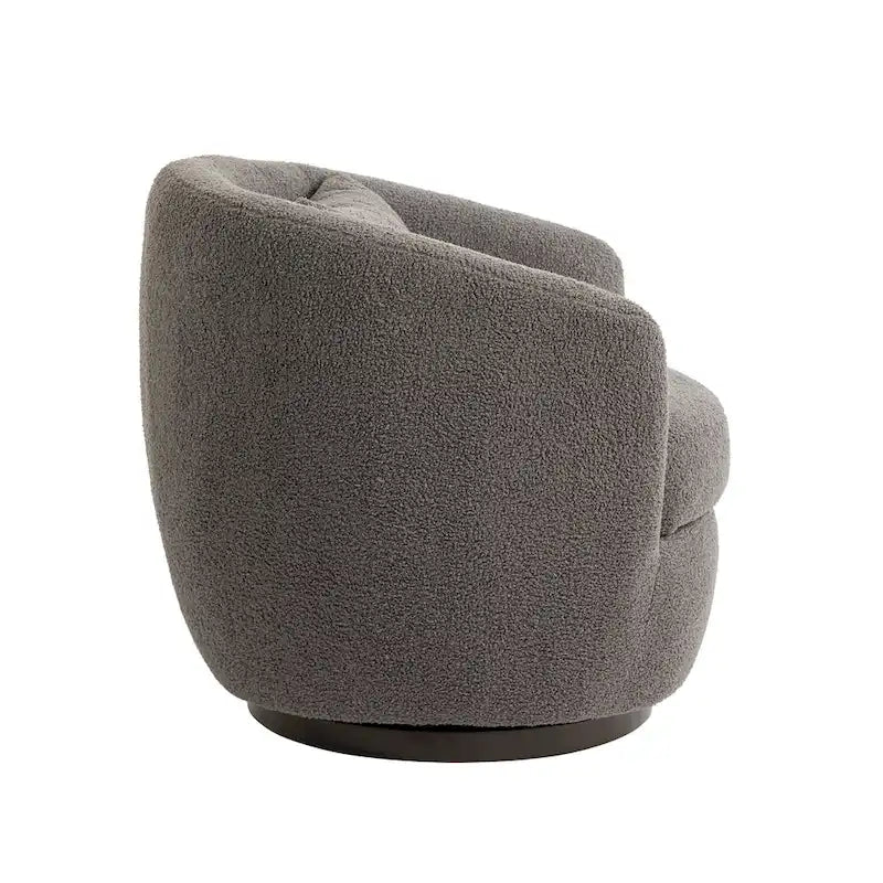 Grey 360-Degree Swivel Barrel Chair with Hidden Storage and PU Leather