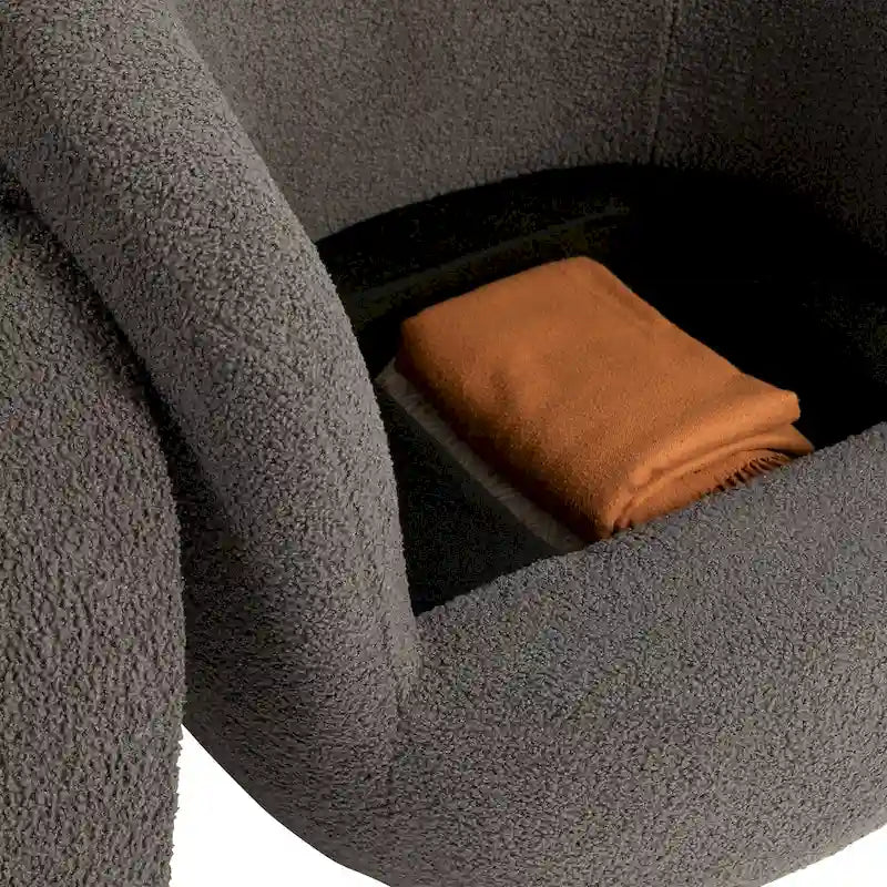 Grey 360-Degree Swivel Barrel Chair with Hidden Storage and PU Leather