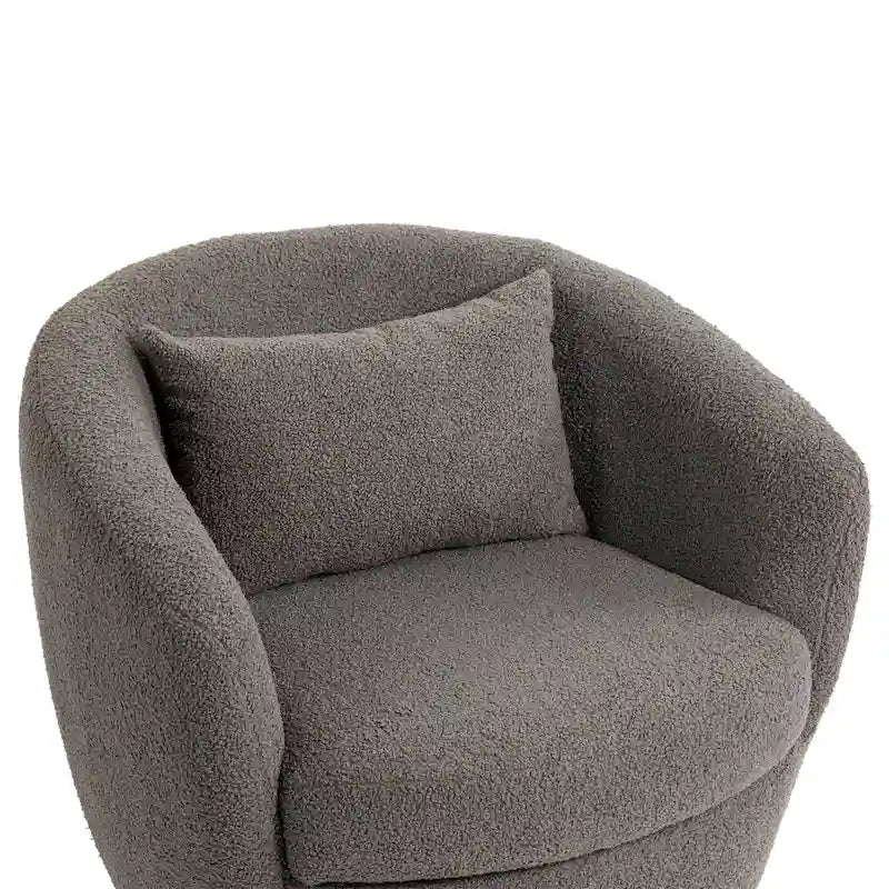 Grey 360-Degree Swivel Barrel Chair with Hidden Storage and PU Leather