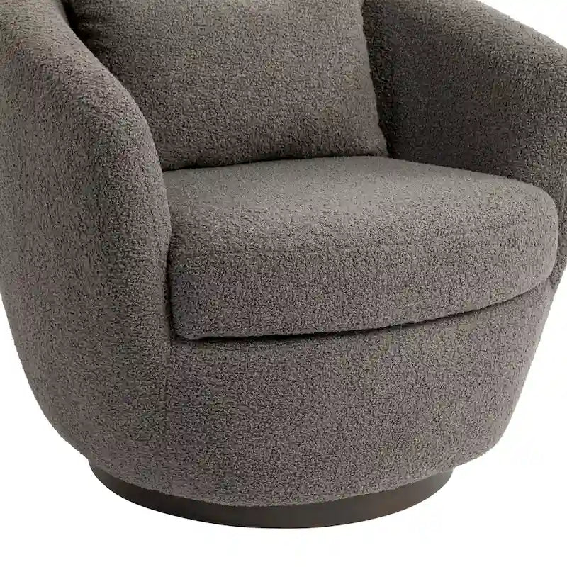 Grey 360-Degree Swivel Barrel Chair with Hidden Storage and PU Leather