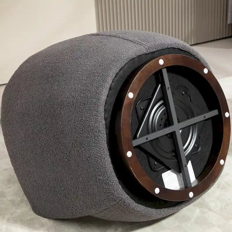 Grey 360-Degree Swivel Barrel Chair with Hidden Storage and PU Leather