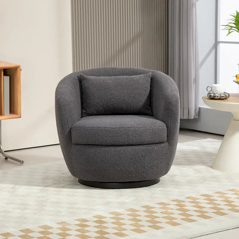Grey 360-Degree Swivel Barrel Chair with Hidden Storage and PU Leather