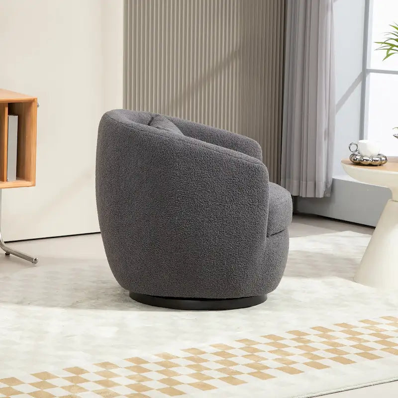 Grey 360-Degree Swivel Barrel Chair with Hidden Storage and PU Leather