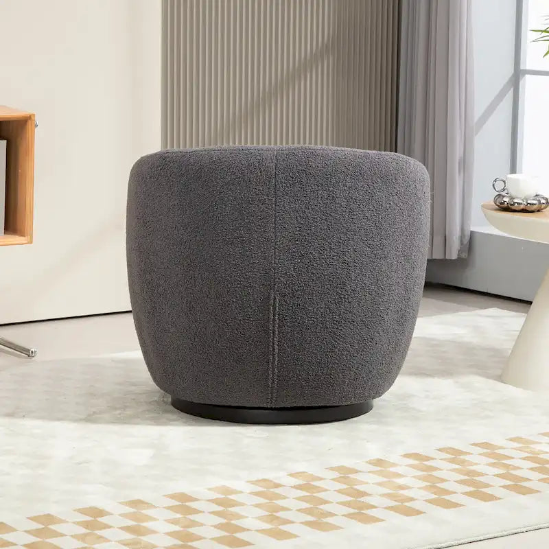 Grey 360-Degree Swivel Barrel Chair with Hidden Storage and PU Leather
