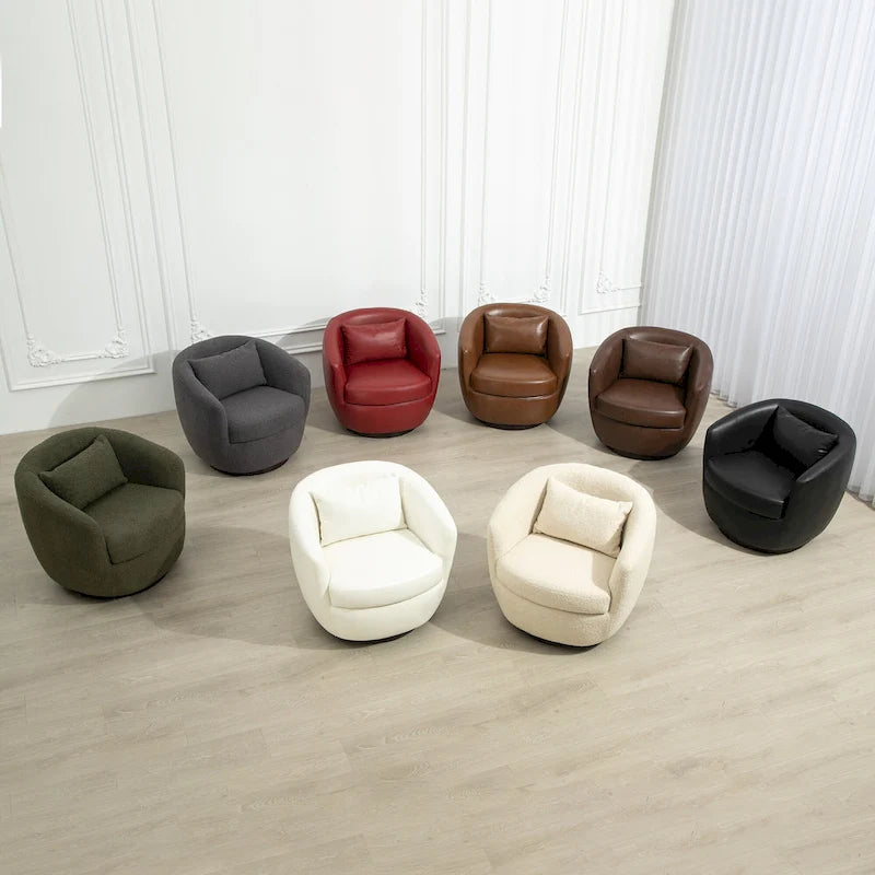 Grey 360-Degree Swivel Barrel Chair with Hidden Storage and PU Leather