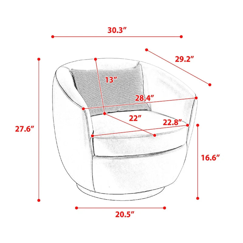 Grey 360-Degree Swivel Barrel Chair with Hidden Storage and PU Leather